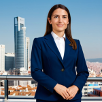 용어집 동의어 - Business Professional**

"A professional businesswoman in a modest navy blue business suit, standing...