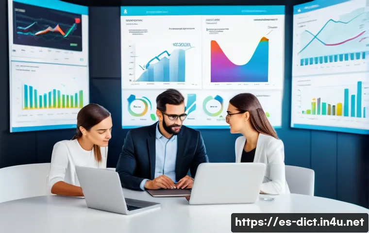 기술 용어집 - A modern digital workspace scene showing a diverse group of young Spanish-speaking professionals col...